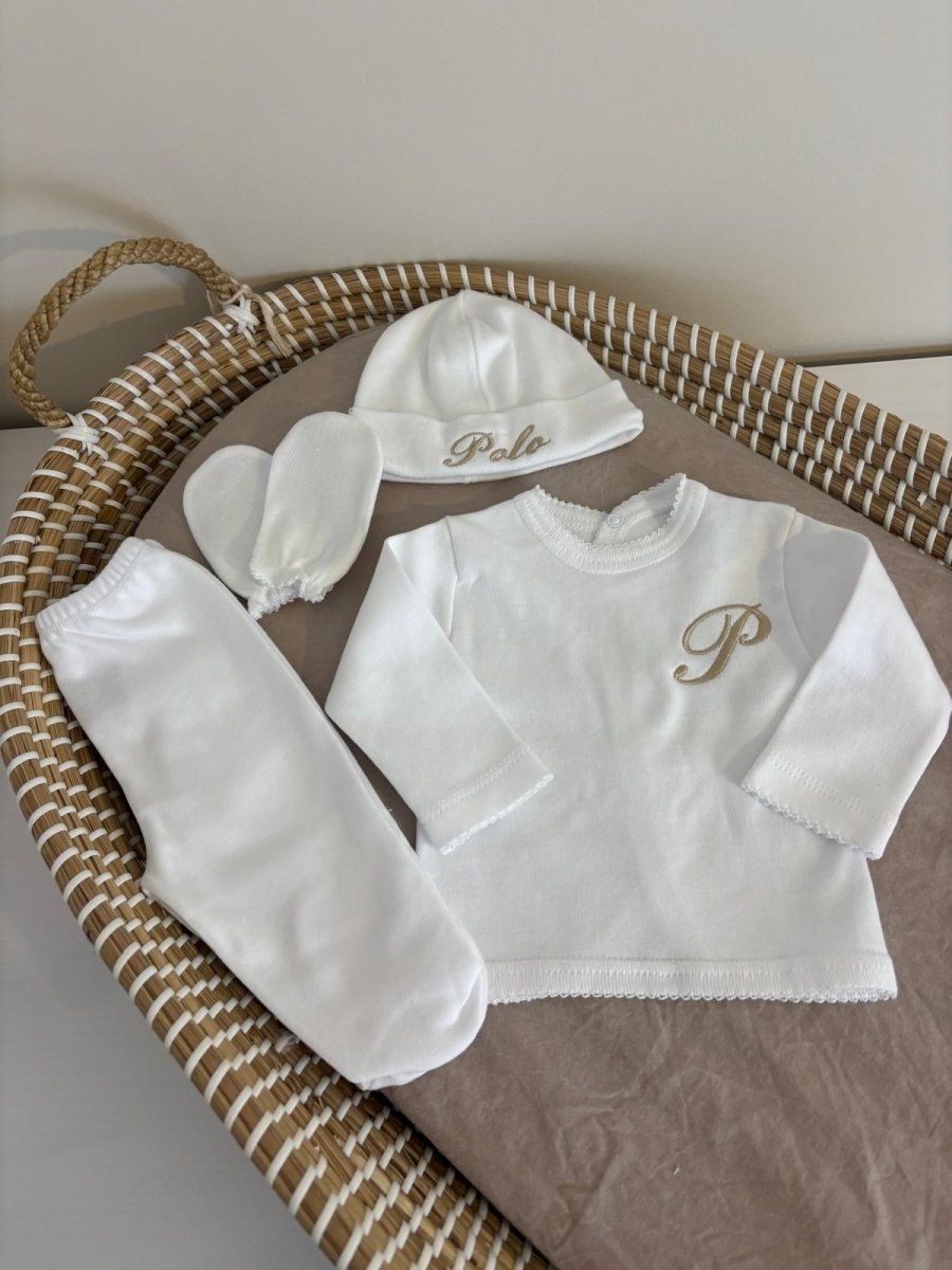 Conjunto Primera Puesta Algodón Personalizado - Su primer recuerdo, bordado para siempre personalizado - regalo bebé | Mi Luna Lunera