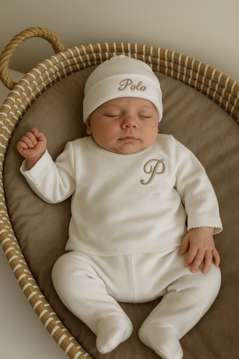 Conjunto primera puesta bebé personalizado en algodón – Mi Luna Lunera
