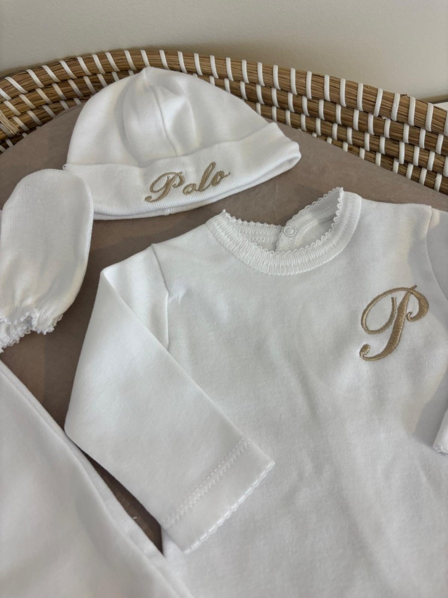 Conjunto Primera Puesta Algodón Personalizado - Su primer recuerdo, bordado para siempre personalizado - regalo bebé | Mi Luna Lunera
