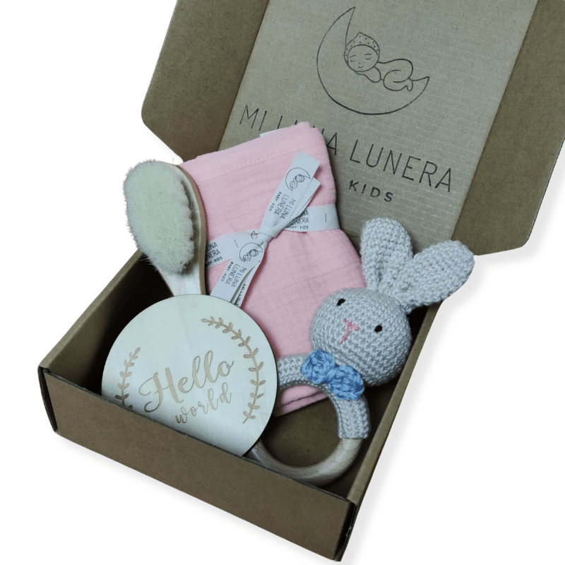 Set Regalo Esencial Rosa personalizado - regalo bebé | Mi Luna Lunera