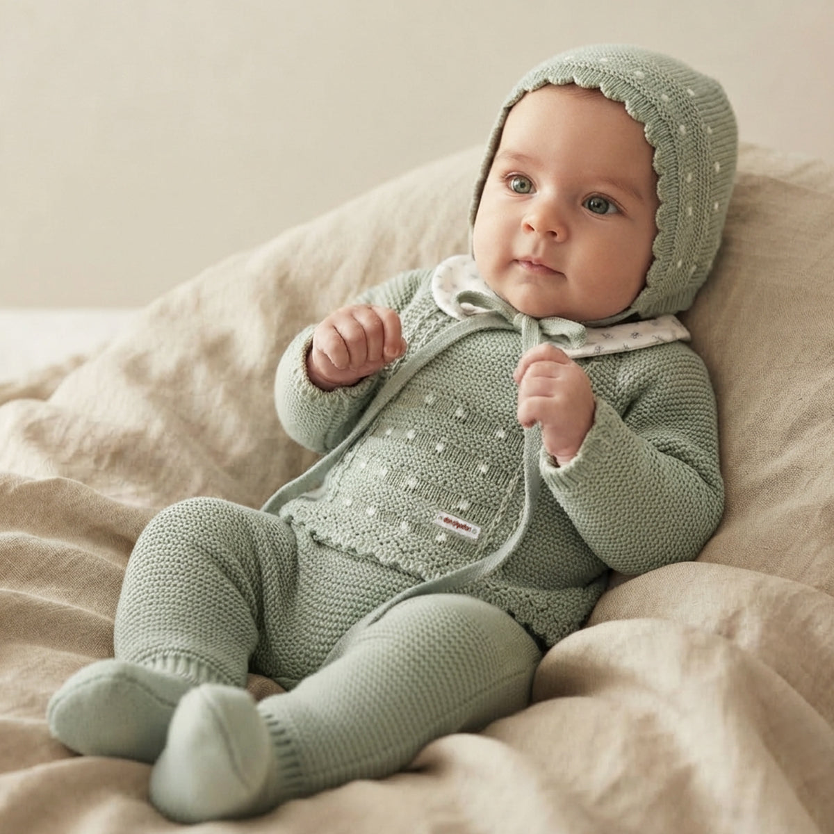 Conjunto de Punto para Bebé con Cuello Peter Pan – Verde