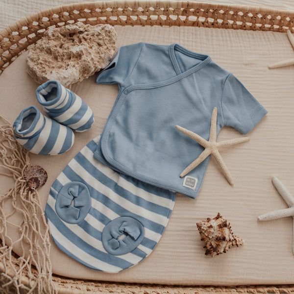 Conjunto Ranita y Jersey Manga Corta Rayas 100% Algodón Azul