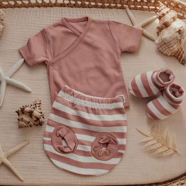 Conjunto Ranita y Jersey Manga Corta Rayas 100% Algodón Rosa
