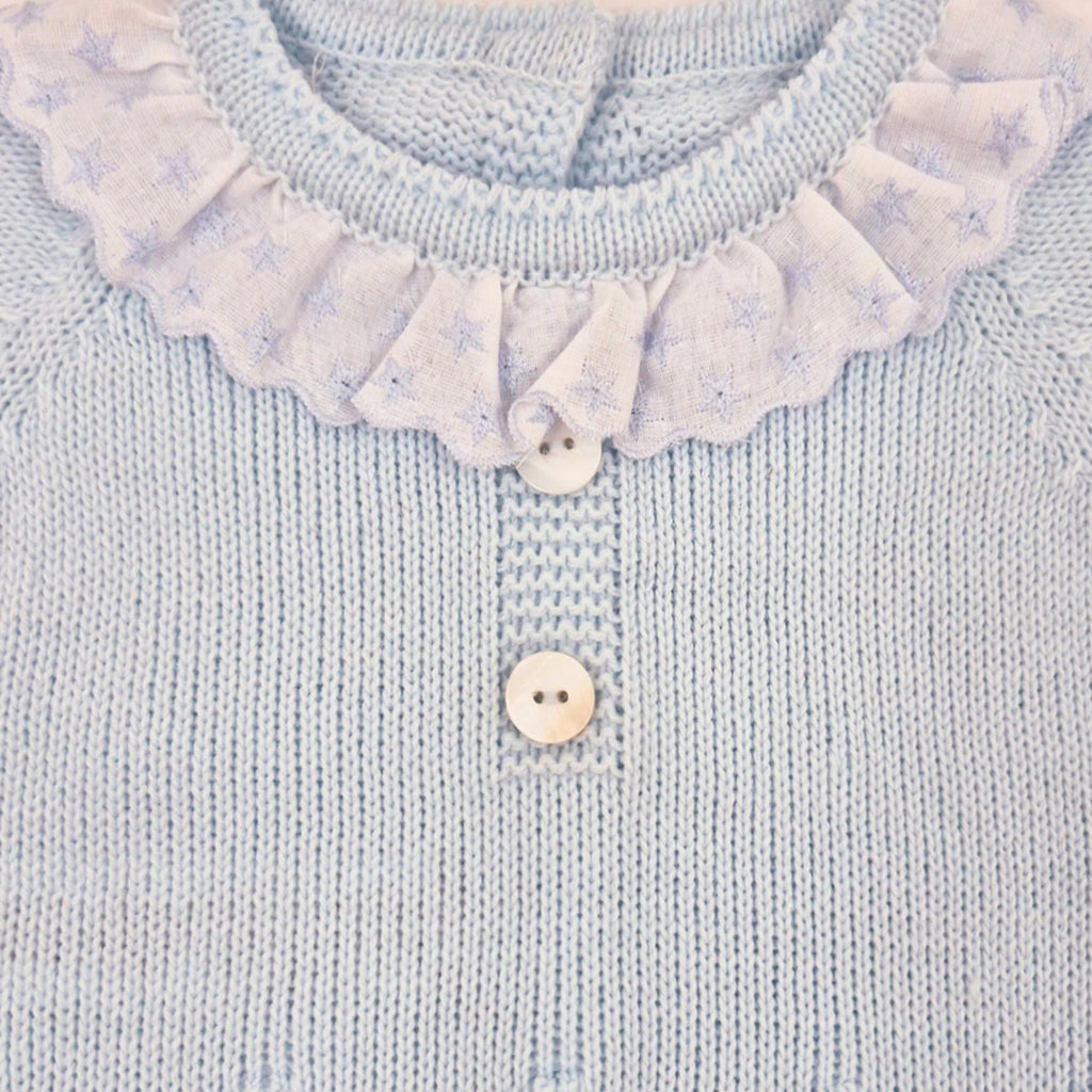 Conjunto de Punto para Bebé con Cuello Plumeti – Celeste