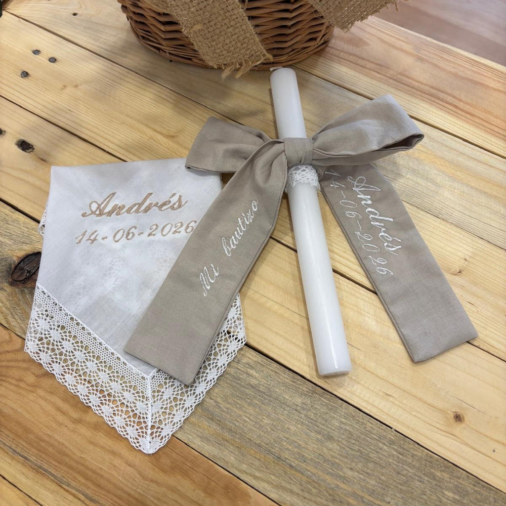 Vela Cirio Bautismo con Lazo Personalizado