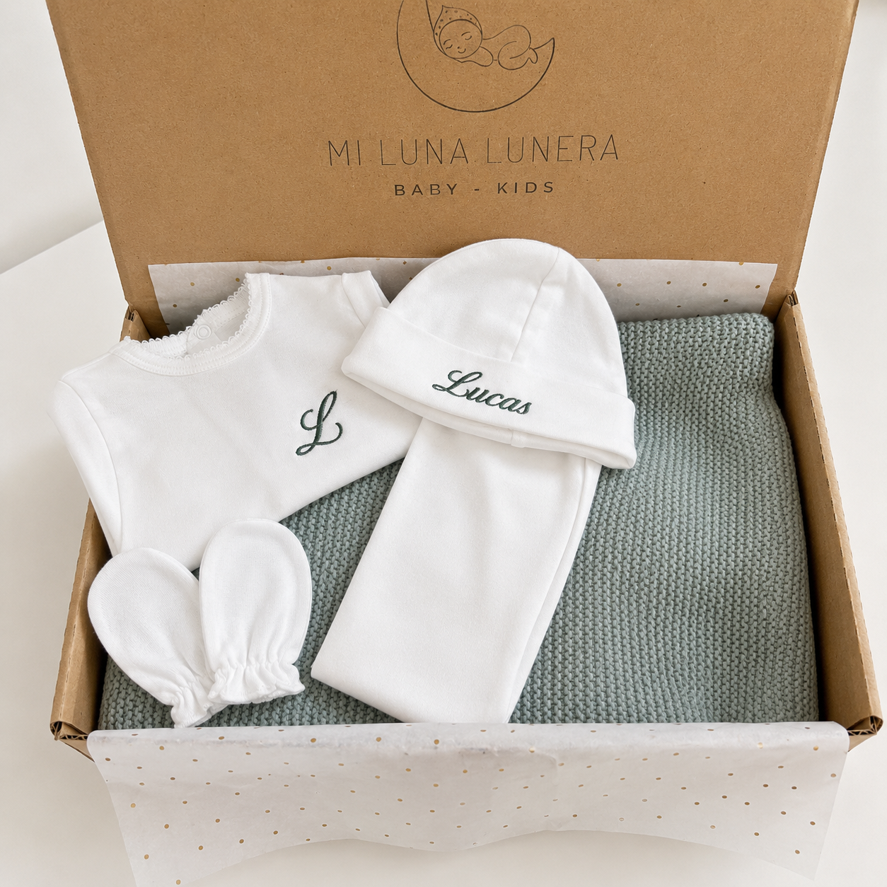 Pack Regalo Primera Puesta - Manta Menta | Mi Luna Lunera