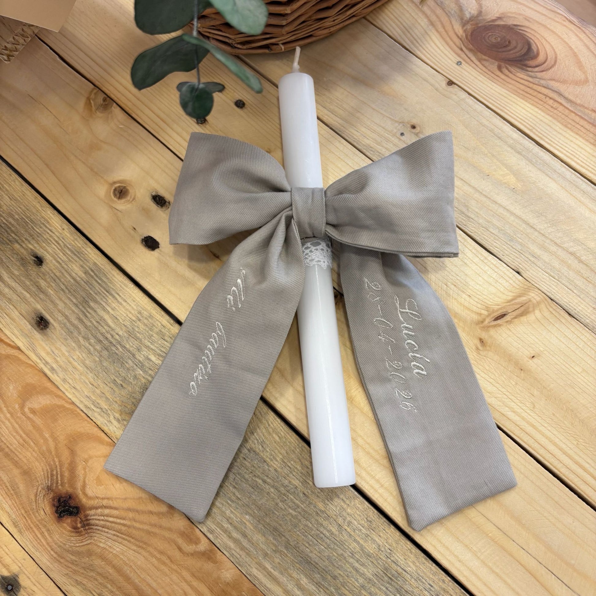 Vela Cirio Bautismo con Lazo Personalizado