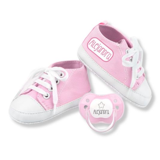 Pack Regalo Zapatillas + Chupete Personalizado Rosa