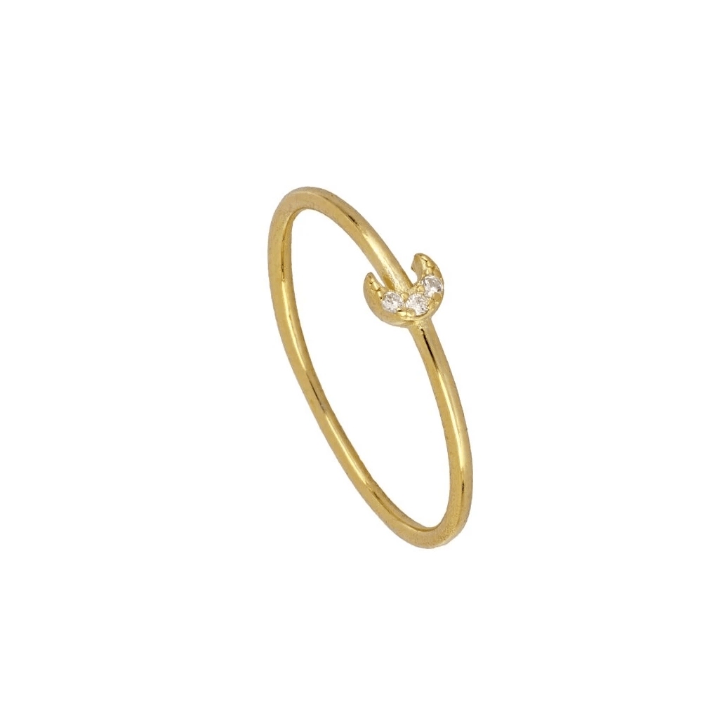 Anillo Luna Circonitas Plata de Ley 925 | Baño de Oro 18K personalizado - regalo bebé | Mi Luna Lunera