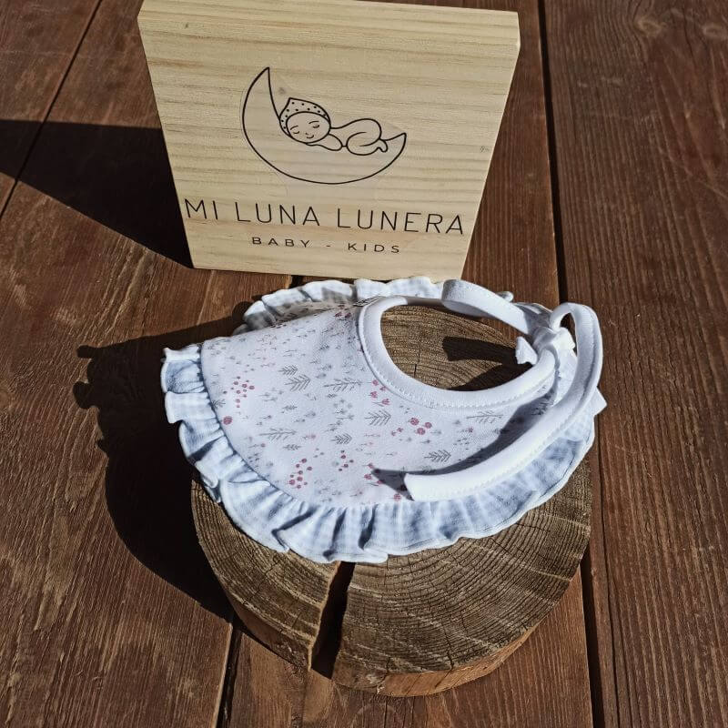 Babero Flores Celeste personalizado - regalo bebé | Mi Luna Lunera