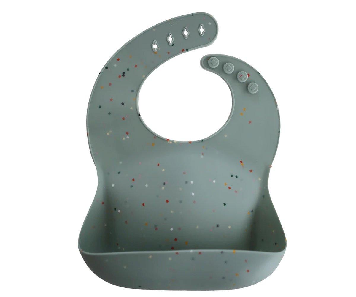 Babero Silicona Mushie Cambridge Blue Confetti personalizado - regalo bebé | Mi Luna Lunera