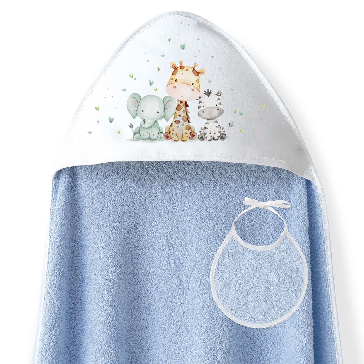 Capa Baño Safari Azul + Babero Personalizable personalizado - regalo bebé | Mi Luna Lunera