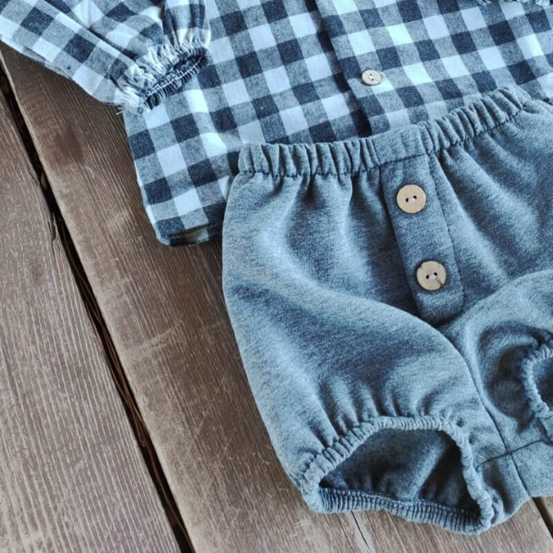 Conjunto Pololo Vichy Gris personalizado - regalo bebé | Mi Luna Lunera