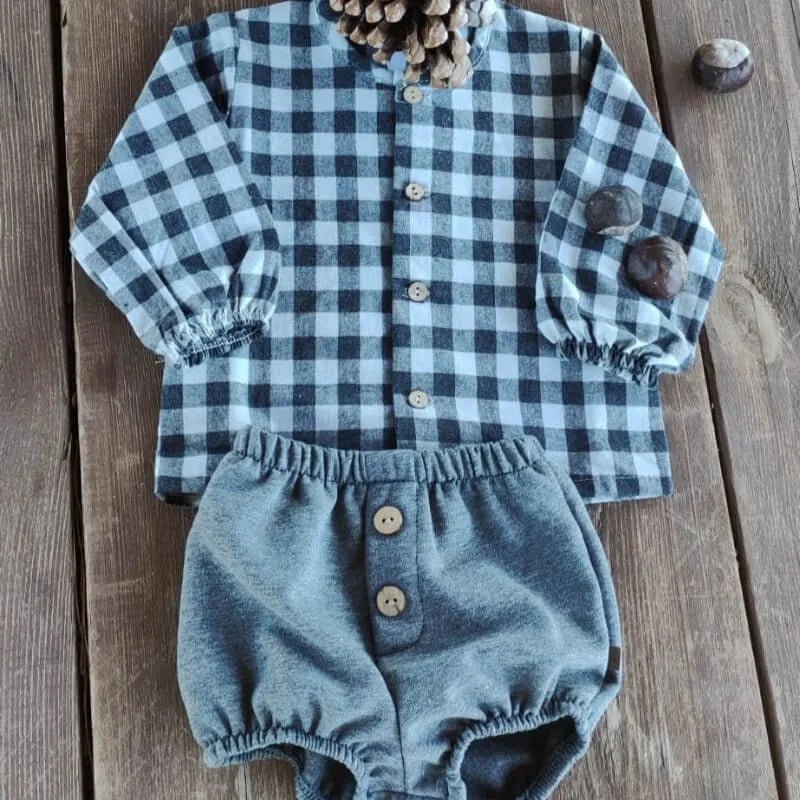 Conjunto Pololo Vichy Gris personalizado - regalo bebé | Mi Luna Lunera