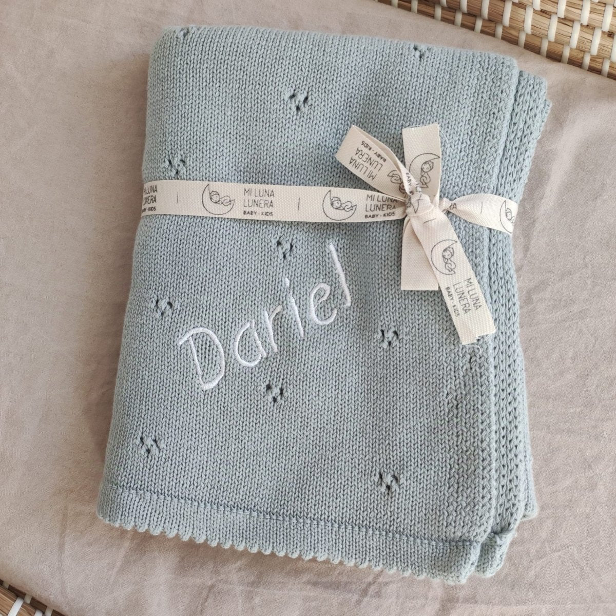 Manta Bebé Punto Azul Personalizable personalizado - regalo bebé | Mi Luna Lunera