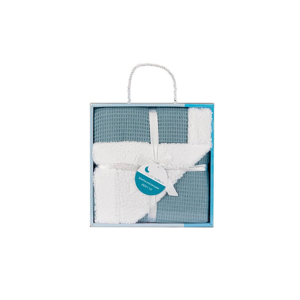 Manta Nido de Abeja y Borreguito Azul personalizado - regalo bebé | Mi Luna Lunera