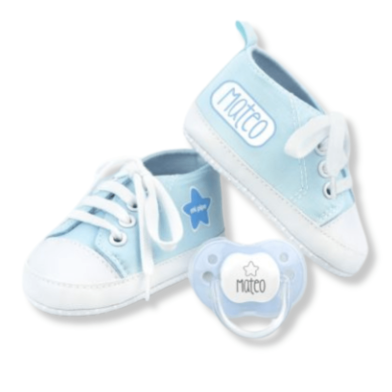 Pack Regalo Zapatillas + Chupete Personalizado Azul personalizado - regalo bebé | Mi Luna Lunera