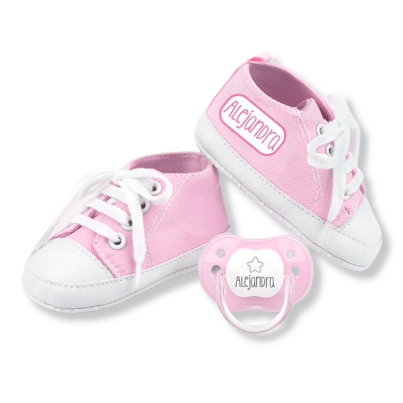 Pack Regalo Zapatillas + Chupete Personalizado Rosa personalizado - regalo bebé | Mi Luna Lunera