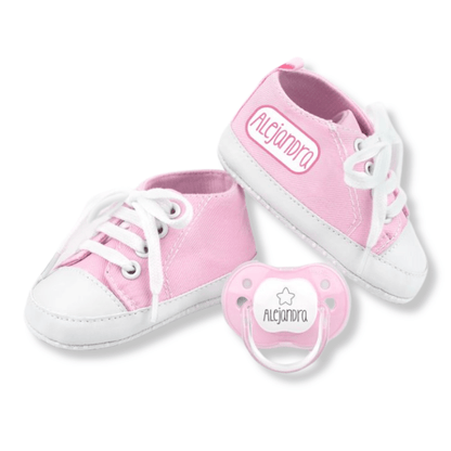 Pack Regalo Zapatillas + Chupete Personalizado Rosa personalizado - regalo bebé | Mi Luna Lunera