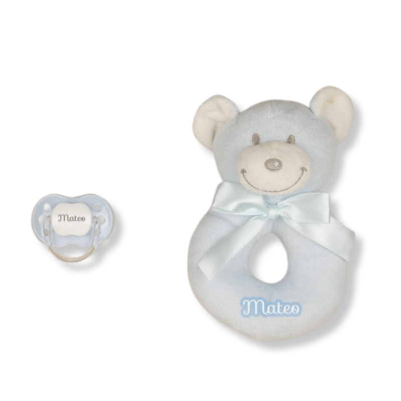 Pack Sonajero Osito + Chupete Personalizado personalizado - regalo bebé | Mi Luna Lunera