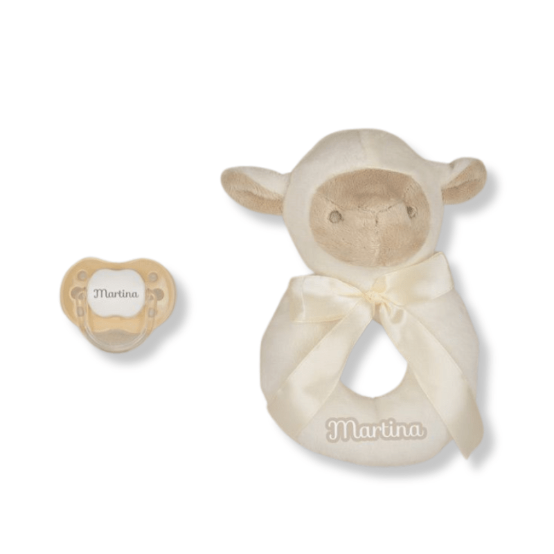Pack Sonajero Oveja + Chupete Personalizado personalizado - regalo bebé | Mi Luna Lunera