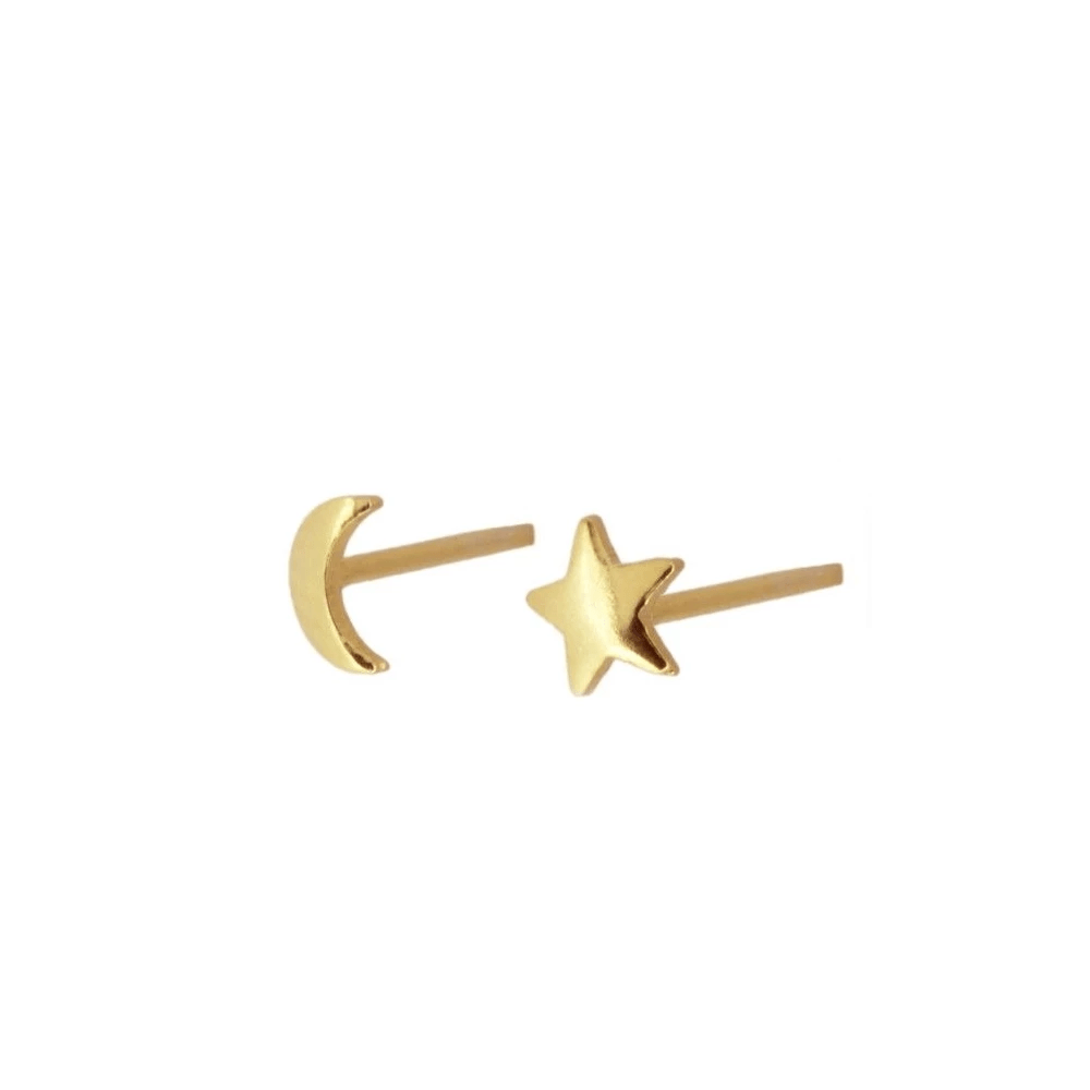 Pendientes Mini Luna y Estrella Plata de Ley 925 | Baño de Oro 18K personalizado - regalo bebé | Mi Luna Lunera