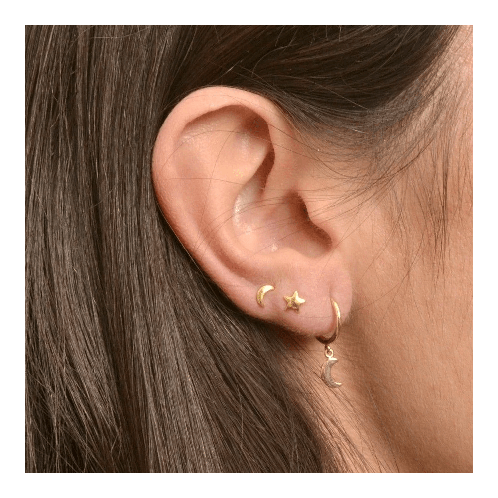 Pendientes Mini Luna y Estrella Plata de Ley 925 | Baño de Oro 18K personalizado - regalo bebé | Mi Luna Lunera