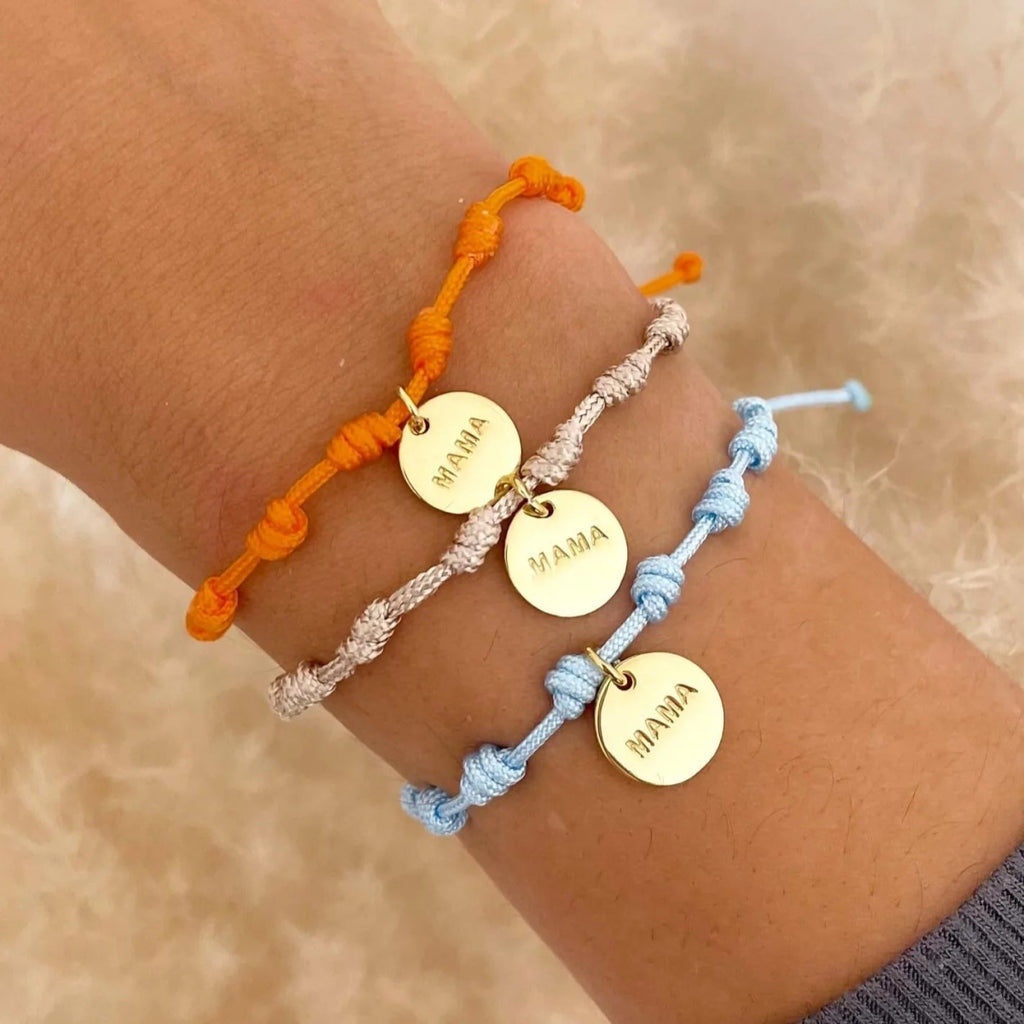Pulsera Nudos Mamá Plata de Ley 925 | Baño de Oro 18K personalizado - regalo bebé | Mi Luna Lunera