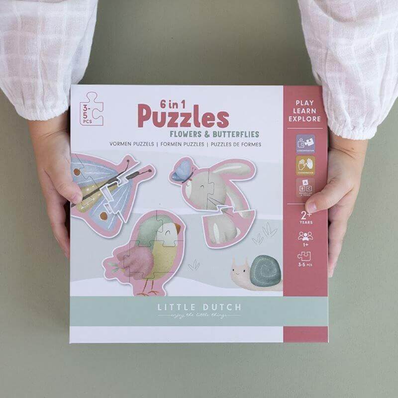 Puzzle 6 en 1 Flores y Mariposas personalizado - regalo bebé | Mi Luna Lunera
