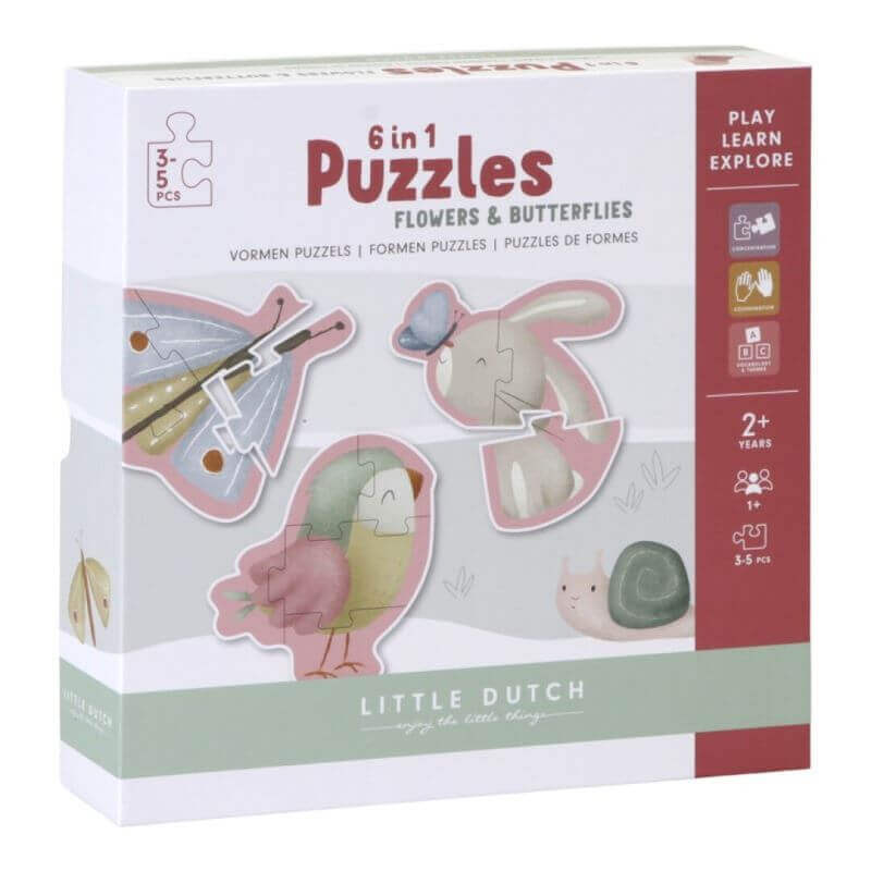 Puzzle 6 en 1 Flores y Mariposas personalizado - regalo bebé | Mi Luna Lunera