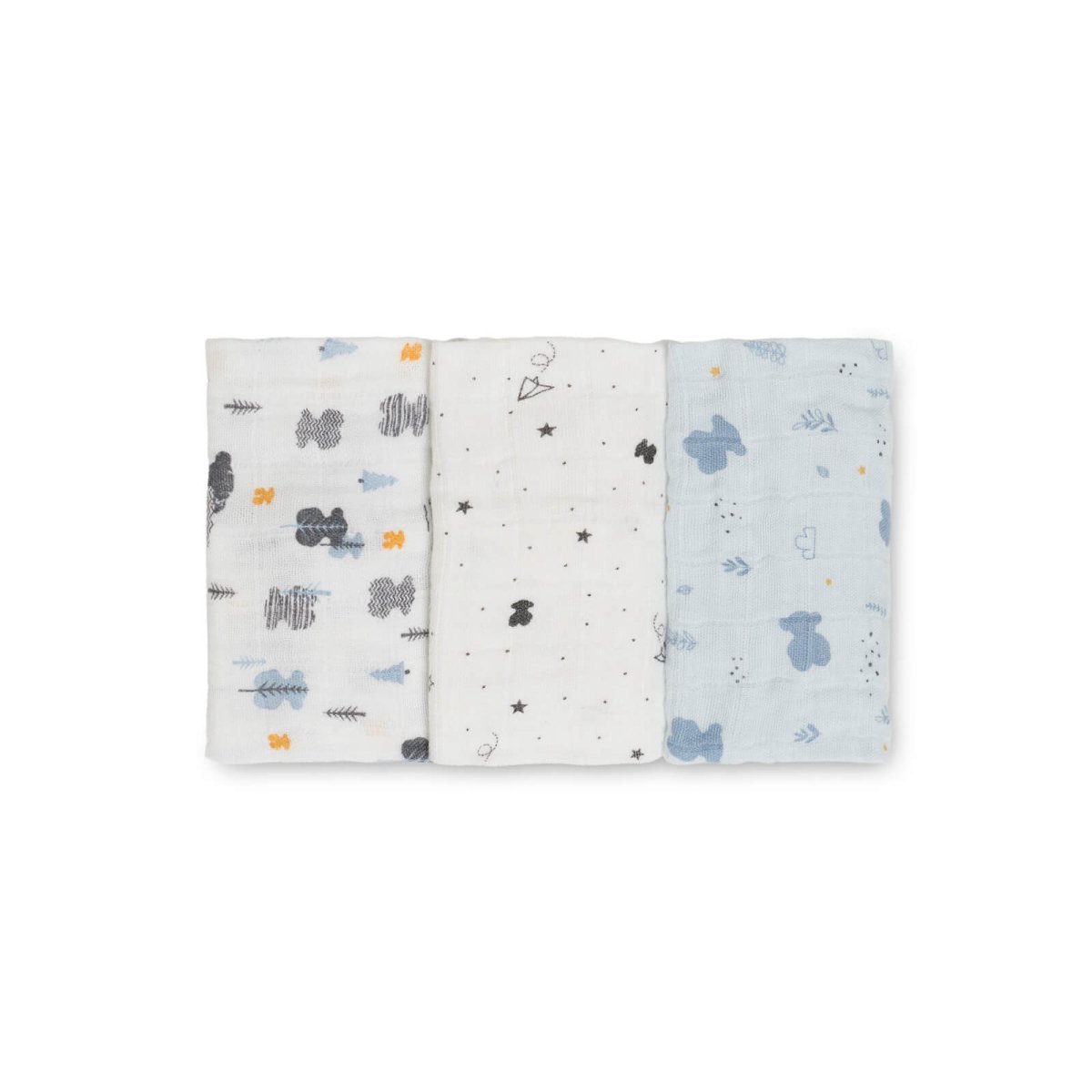 Set 3 Mini Muselinas Tous Azul personalizado - regalo bebé | Mi Luna Lunera