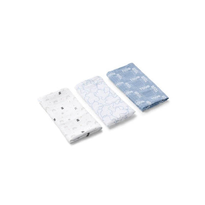 Set 3 Mini Muselinas Tous Azul personalizado - regalo bebé | Mi Luna Lunera