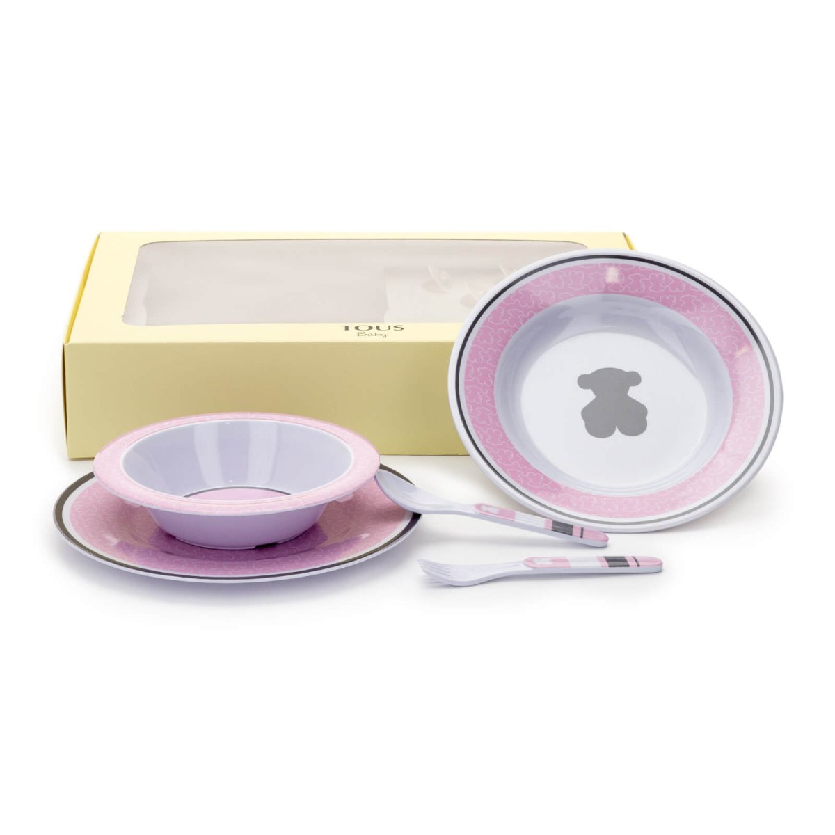 Set 3 Platos Cuchara y Tenedor Rosa Tous personalizado - regalo bebé | Mi Luna Lunera