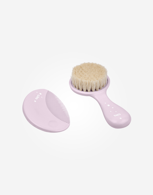 Set Cepillo y Peine Cerdas Naturales Rosa personalizado - regalo bebé | Mi Luna Lunera