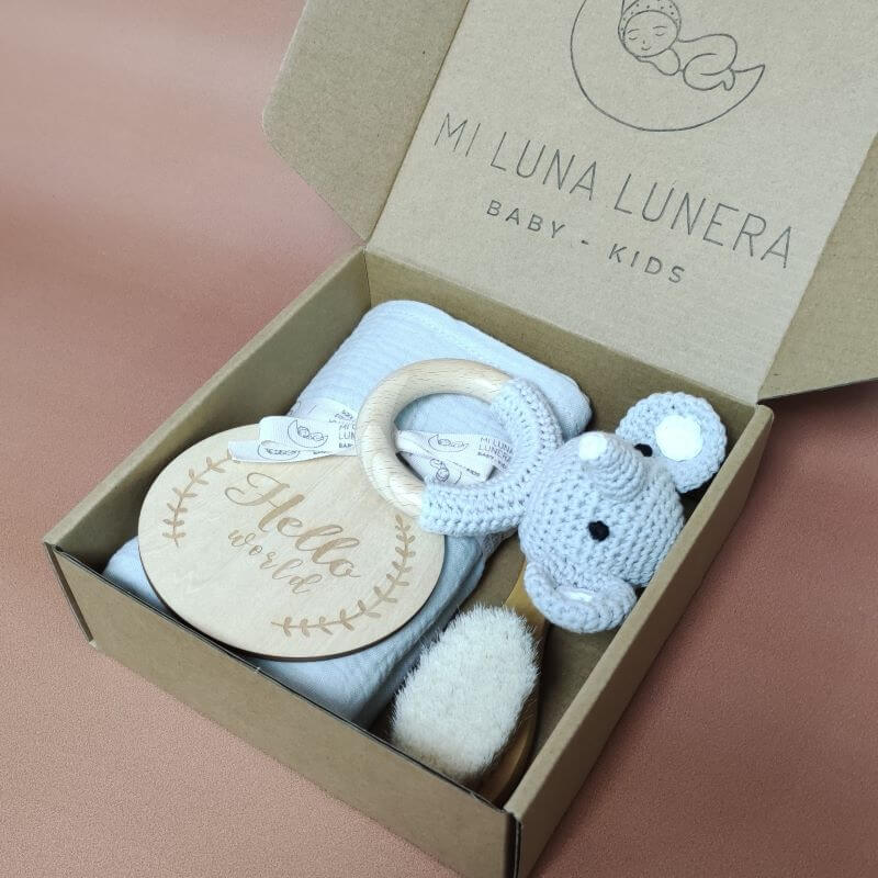 Set Regalo Esencial Gris personalizado - regalo bebé | Mi Luna Lunera