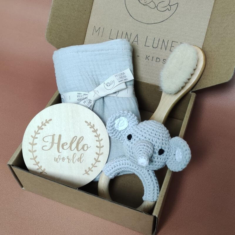 Set Regalo Esencial Gris personalizado - regalo bebé | Mi Luna Lunera