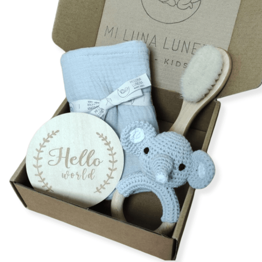 Set Regalo Esencial Gris personalizado - regalo bebé | Mi Luna Lunera