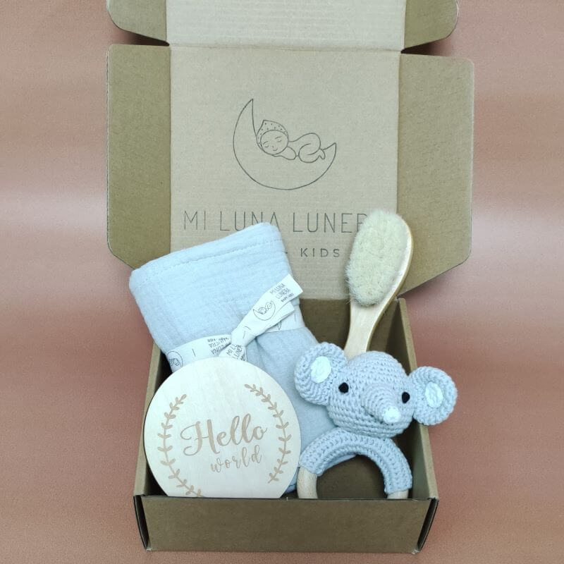 Set Regalo Esencial Gris personalizado - regalo bebé | Mi Luna Lunera
