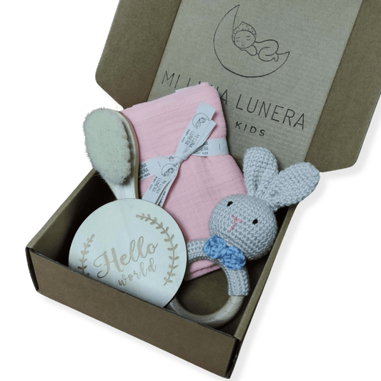 Set Regalo Esencial Rosa personalizado - regalo bebé | Mi Luna Lunera