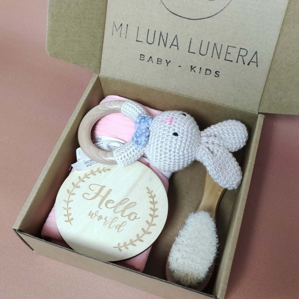 Set Regalo Esencial Rosa personalizado - regalo bebé | Mi Luna Lunera