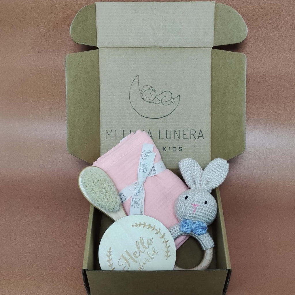Set Regalo Esencial Rosa personalizado - regalo bebé | Mi Luna Lunera