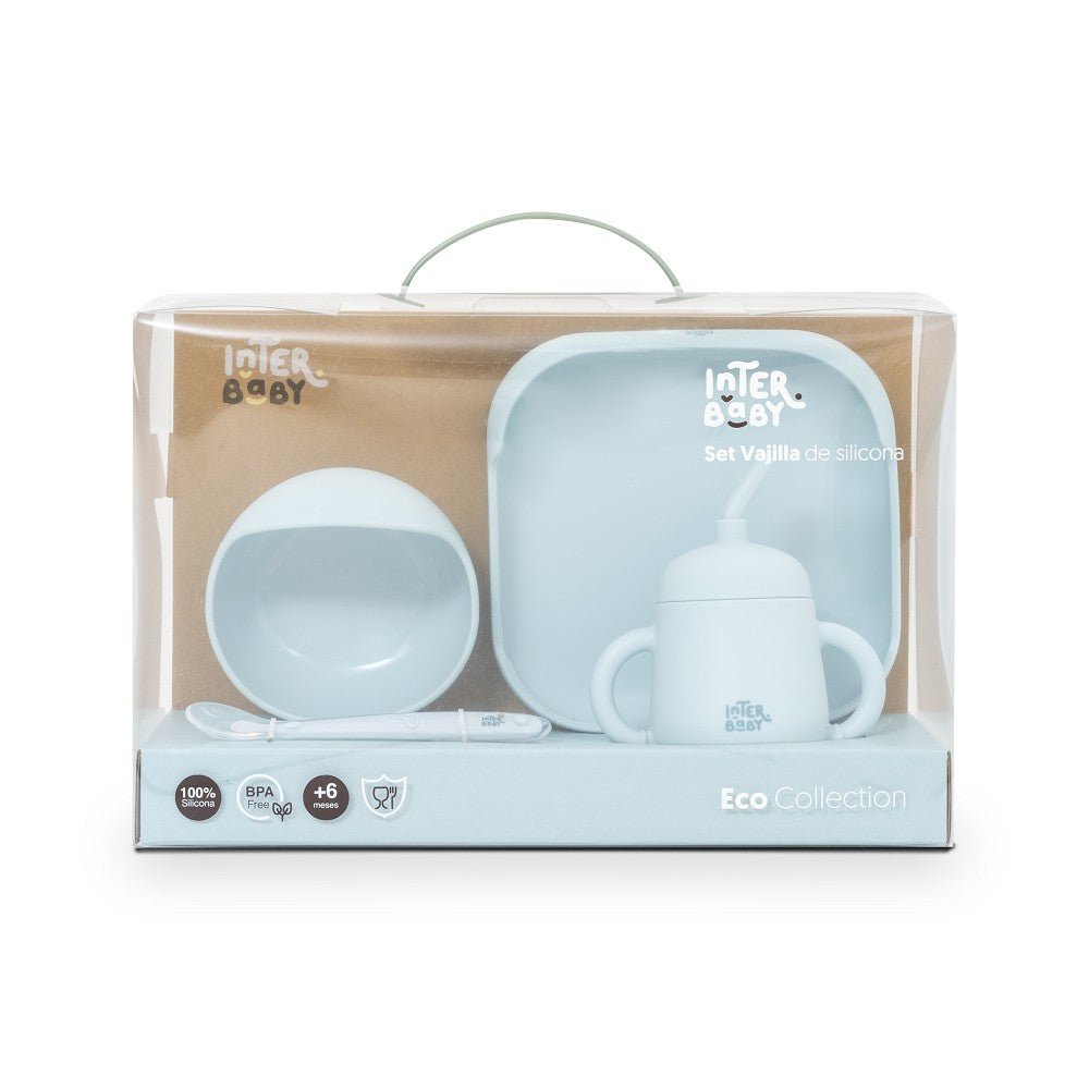 Set Vajilla 4 Piezas de Silicona Mockup Azul personalizado - regalo bebé | Mi Luna Lunera