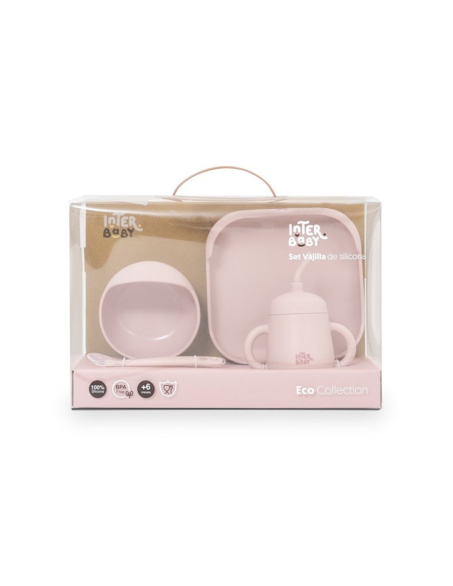 Set Vajilla 4 Piezas de Silicona Mockup Rosa personalizado - regalo bebé | Mi Luna Lunera