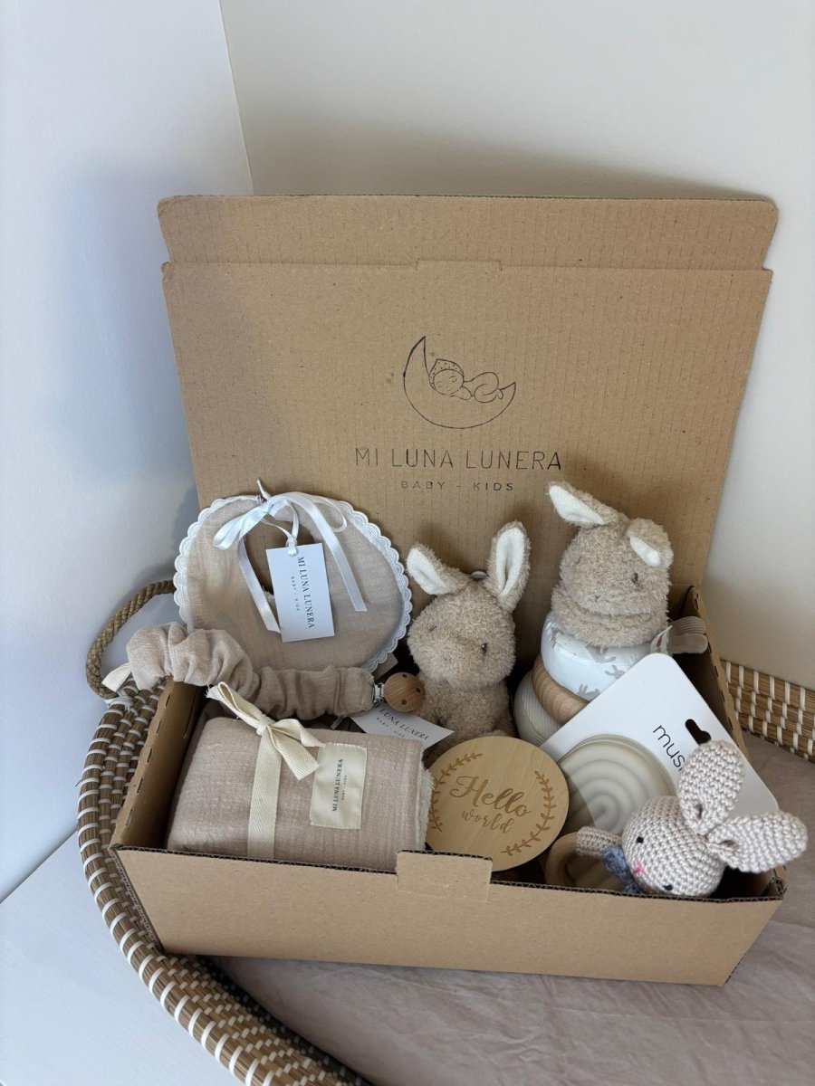 Soporte para canastilla - Caja de cartón kraft personalizado - regalo bebé | Mi Luna Lunera