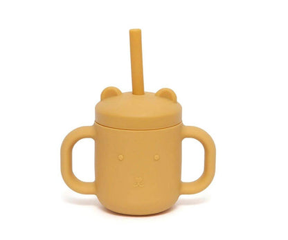 Taza Silicona Asas y Pajita Ocre personalizado - regalo bebé | Mi Luna Lunera