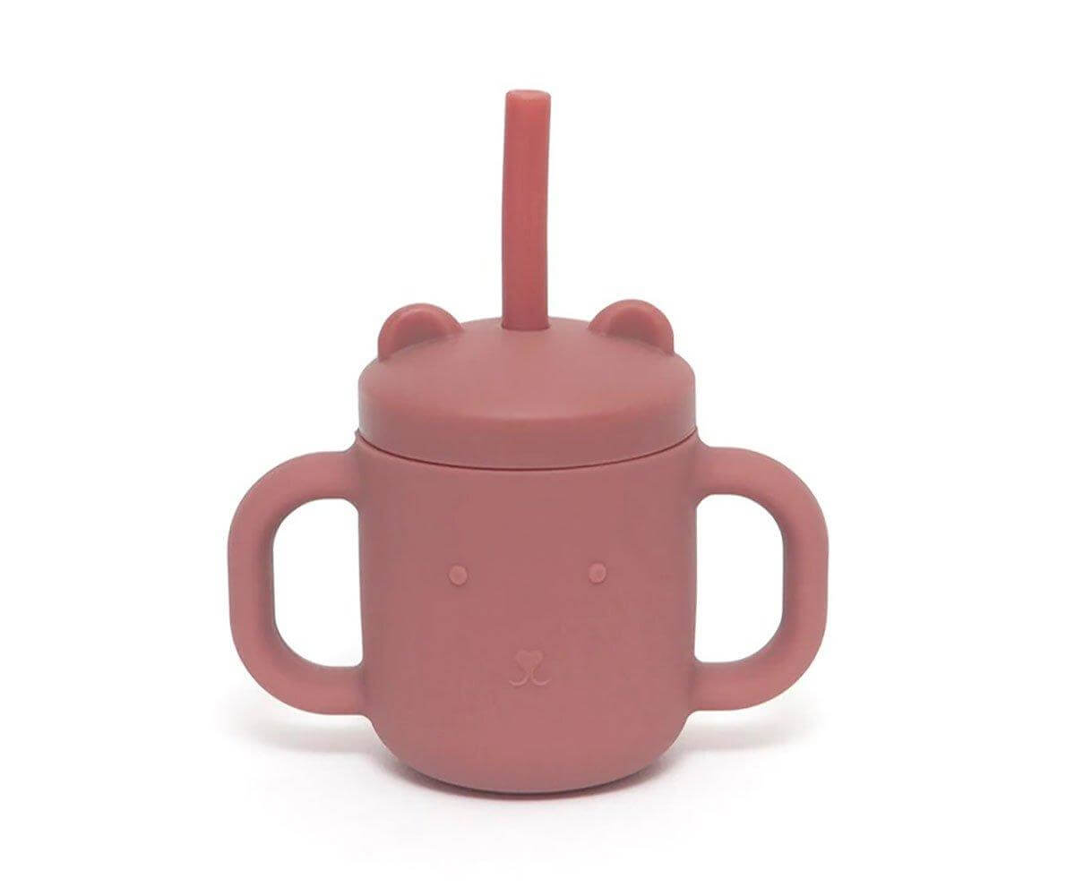 Taza Silicona Asas y Pajita Rosa personalizado - regalo bebé | Mi Luna Lunera