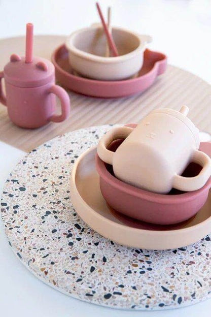 Taza Silicona Asas y Pajita Rosa personalizado - regalo bebé | Mi Luna Lunera