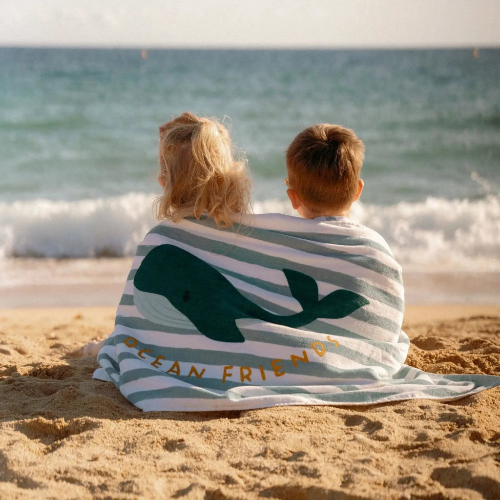 Toalla playa Seashells y Rayas Surf azul - Little Dutch personalizado - regalo bebé | Mi Luna Lunera