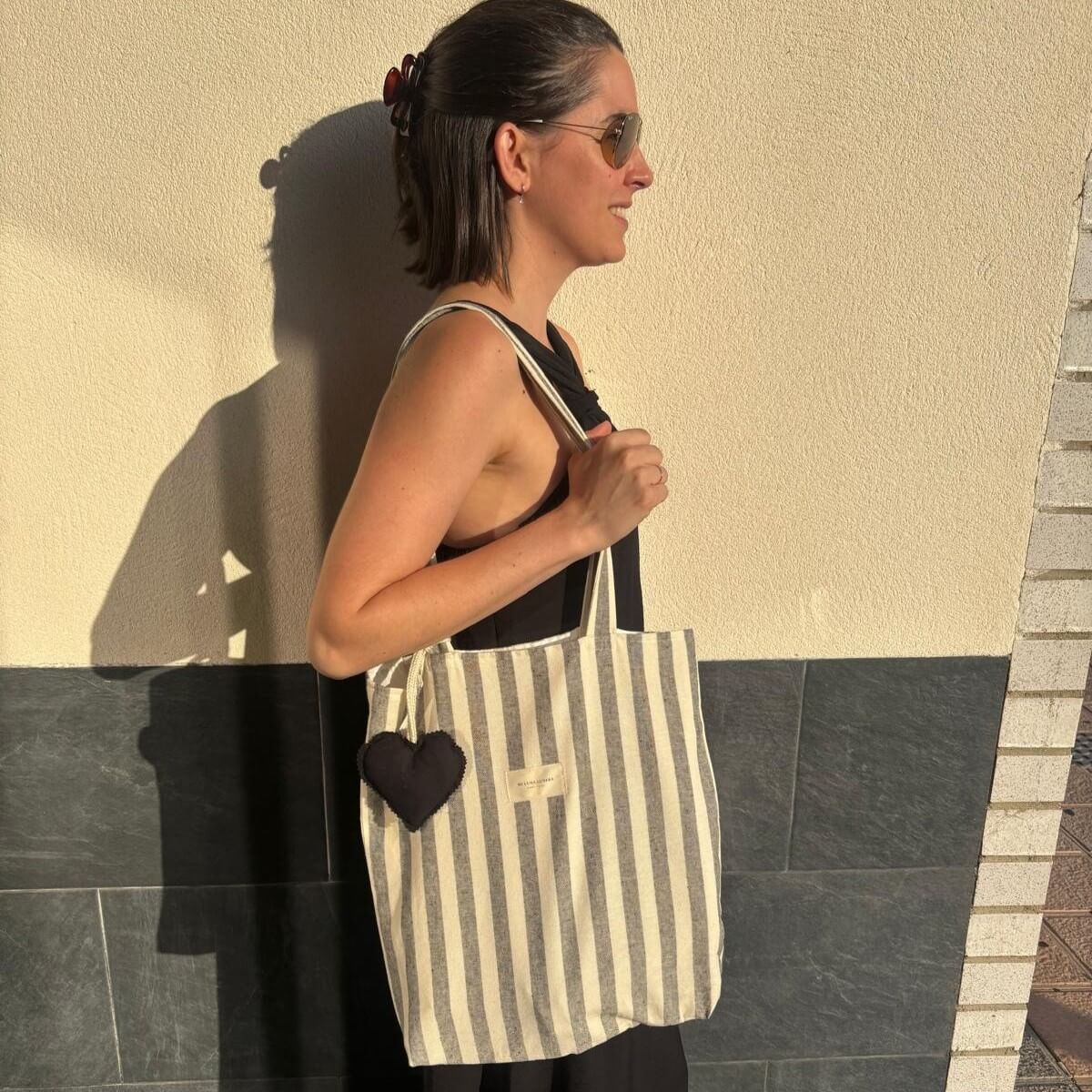 Tote Bag Rayas Negro Personalizable personalizado - regalo bebé | Mi Luna Lunera