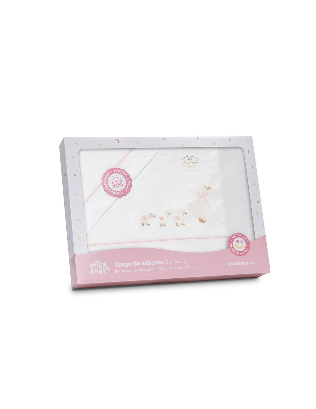 Juego de sábanas algodón 60x120cm Patitos Rosa